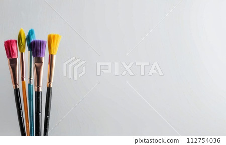 AI-generated content. Vivid Paintbrush Quartet on White 112754036