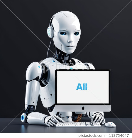 AI-generated content. Robot at Computer Workstation 112754047