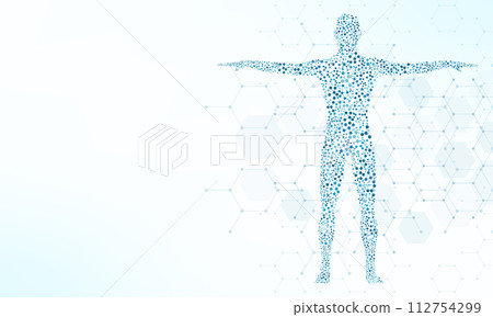 Illustration of the human body with structure molecules DNA. Concept and idea for medicine, healthcare medical, science, and technology 112754299