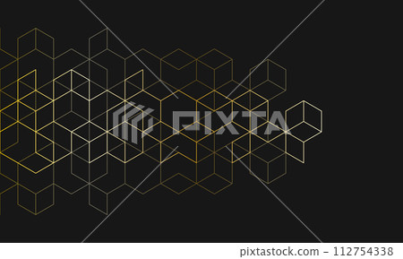 The graphic design elements with isometric shape golden blocks. Abstract geometric background The graphic design elements with isometric shape golden blocks. Abstract geometric background 112754338