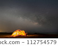 Milky Way flowing above the camping tent 112754579