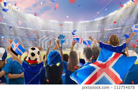 Iceland football team supporter on stadium. 112754878