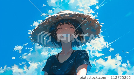 戴著草帽的美麗女孩1 112755295