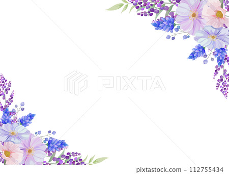 Ornate floral square frame in blue, pink and purple. rectangular text space Ornate floral square frame in blue, pink and purple. rectangular text space 112755434