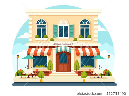 Italian Food Restaurant or Cafeteria Vector Illustration with Traditional Italy Dishes Pizza or Pasta in Flat Cartoon Background Design Italian Food Restaurant or Cafeteria Vector Illustration with Traditional Italy Dishes Pizza or Pasta in Flat Cartoon Background Design 112755490