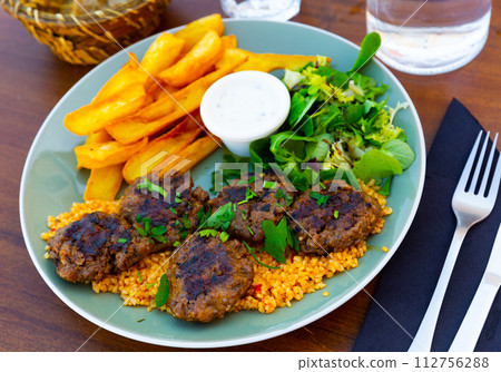 Turkish meatball traditional kofte. Spicy meatballs kebab Turkish meatball traditional kofte. Spicy meatballs kebab 112756288