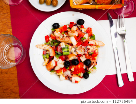 Traditional Spanish seafood salpicon - cold salad from mix of seafood Traditional Spanish seafood salpicon - cold salad from mix of seafood 112756494