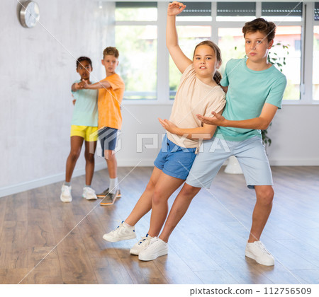 Girl and boy practicing dance in pairs in wellness center 112756509