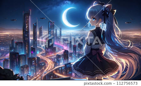 俯瞰未來城市的美麗女孩 俯瞰未來城市的美麗女孩 112756573