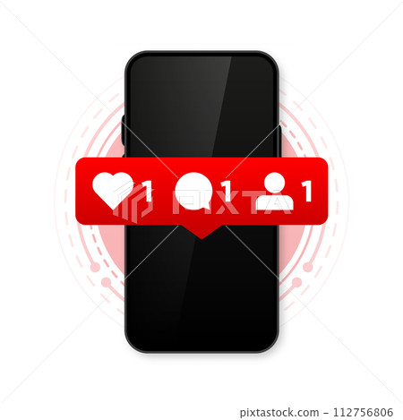 Social Media Notification label. Subscribe, comment and like icon. Social media concept. Vector Illustration. Social Media Notification label. Subscribe, comment and like icon. Social media concept. Vector Illustration. 112756806