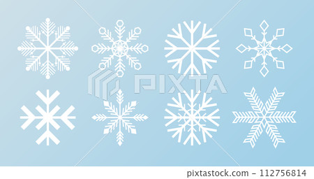 Snowflakes isolated on background. Christmas and New Year decoration elements. Crystals of different designs. Vector illustration. 112756814