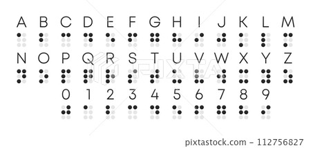Braille Alphabet. Visually impaired writing system symbols. Braille Language. Blind Reading. Help of handicapped people read. Vector Illustration. 112756827