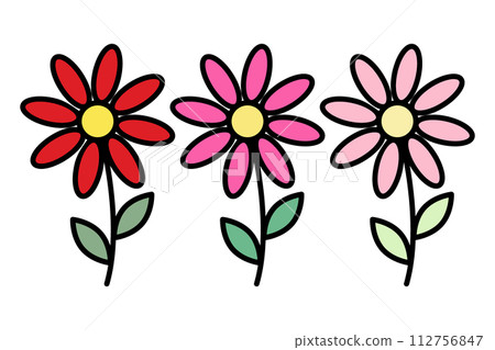 Set of 3 abstract blossom flowers in trendy bright shades. Design elements for springtime greetings 112756847