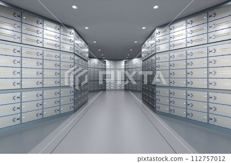 Safe deposit boxes inside bank vault interior Safe deposit boxes inside bank vault interior 112757012