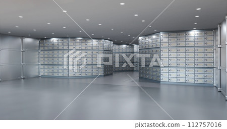 Safe deposit boxes inside bank vault interior Safe deposit boxes inside bank vault interior 112757016