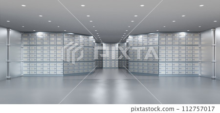 Safe deposit boxes inside bank vault interior Safe deposit boxes inside bank vault interior 112757017