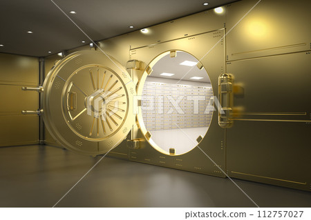 Golden bank vault door open 112757027