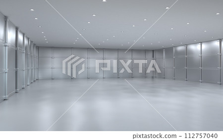 Empty hall interior with clean and shiny metallic wall 112757040