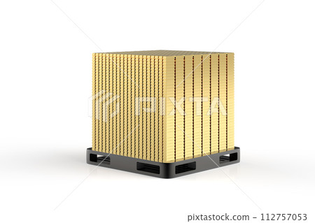 Heap of gold bullion on pallet 112757053