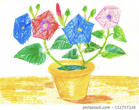 用蠟筆AI圖像繪製的盆栽牽牛花 112757126