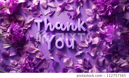 AI-generated content. Violet Thank you concept creative art poster. Words Thank you made in textured lettering. Horizontal Illustration. Ai Generated Gratitude and Appreciation Symbol. 112757365