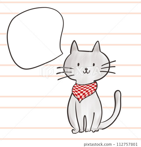 Cat_speech bubble_checkered pattern_stripe_scarf_02_3 Cat_speech bubble_checkered pattern_stripe_scarf_02_3 112757801
