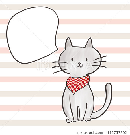 Cat_speech bubble_checkered pattern_stripe_scarf_02_4 Cat_speech bubble_checkered pattern_stripe_scarf_02_4 112757802
