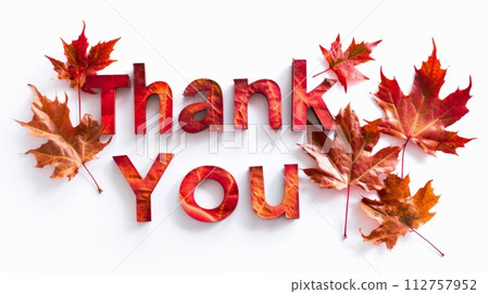 AI-generated content. Words Thank You created in Maple Leaf Letters. Decorative lettering of words Thank you. Gratitude and Appreciation Concept. Creative postcard. Ai Generated Digital art poster. 112757952
