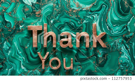 AI-generated content. Malachite Crystal Thank you concept creative art poster. Words Thank you made in textured lettering. Horizontal Illustration. Ai Generated Gratitude and Appreciation Symbol. 112757953