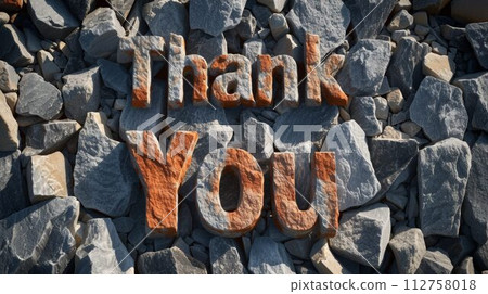 AI-generated content. Gneiss Stone Thank you concept creative art poster. Words Thank you made in textured lettering. Horizontal Illustration. Ai Generated Gratitude and Appreciation Symbol. 112758018