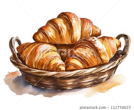 Illustration of croissants in a bakery basket, cutout on white background 112758025