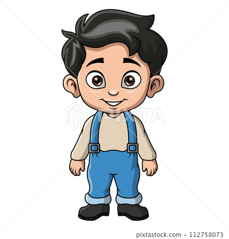 a boy cartoon is wearing a farmer's costume a boy cartoon is wearing a farmer's costume 112758073