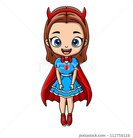 Cute little girl cartoon wearing devil costume Cute little girl cartoon wearing devil costume 112758128