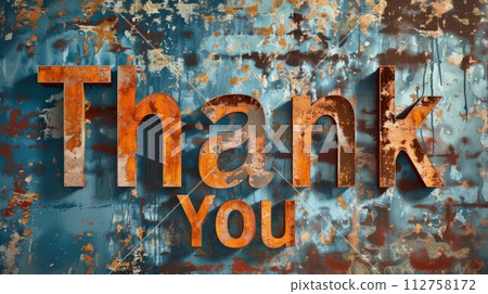 AI-generated content. Copper Patina Thank you concept creative art poster. Words Thank you made in textured lettering. Horizontal Illustration. Ai Generated Gratitude and Appreciation Symbol. 112758172