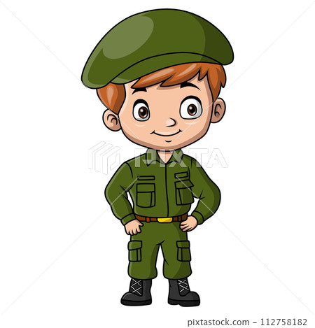 Boy cartoon wearing costume army Boy cartoon wearing costume army 112758182
