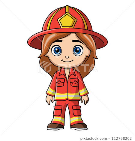 Girl cartoon wearing costume fire fighter Girl cartoon wearing costume fire fighter 112758202