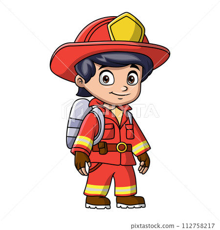 Boy cartoon wearing costume fire fighter Boy cartoon wearing costume fire fighter 112758217