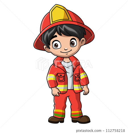 Boy cartoon wearing costume fire fighter 112758218