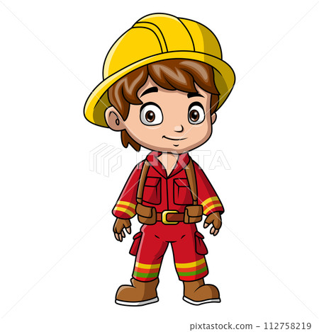 Boy cartoon wearing costume fire fighter 112758219