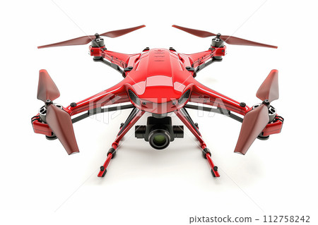 Red drone isolated on white background. Red drone isolated on white background. 112758242