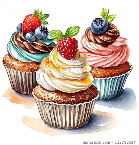 Illustration of colorful cupcakes cutout on white background 112758527
