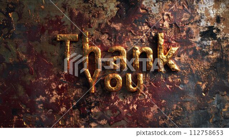 AI-generated content. Antique Gold Thank you concept creative art poster. Words Thank you made in textured lettering. Horizontal Illustration. Ai Generated Gratitude and Appreciation Symbol. 112758653