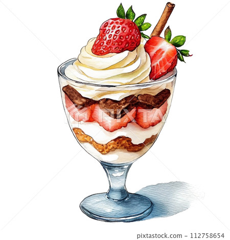 Strawberry parfait illustration cutout on white background Strawberry parfait illustration cutout on white background 112758654
