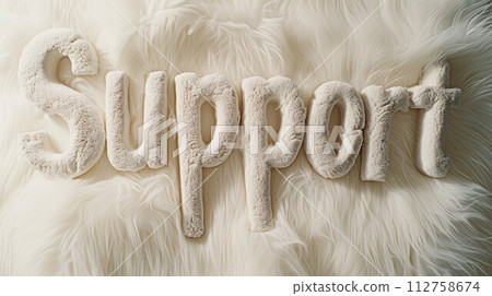AI-generated content. White Fur Support concept creative horizontal art poster. The Word Support made in textured lettering. Horizontal Illustration. Ai Generated Help and Assistance Symbol. 112758674