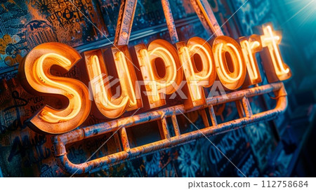 AI-generated content. Task Lighting Support concept creative horizontal art poster. The Word Support made in textured lettering. Horizontal Illustration. Ai Generated Help and Assistance Symbol. AI-generated content. Task Lighting Support concept creative horizontal art poster. The Word Support made in textured lettering. Horizontal Illustration. Ai Generated Help and Assistance Symbol. 112758684