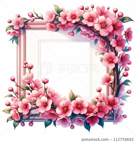 Gorgeous pink cherry blossom photo frame illustration image 112758685