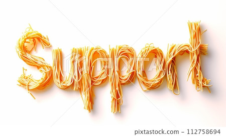 AI-generated content. The Word Support created in Spaghetti Typography. Decorative lettering of the word Support. Help and Assistance Concept. Creative postcard. Ai Generated Digital art poster. 112758694