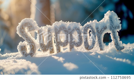 AI-generated content. Snow Support concept creative horizontal art poster. The Word Support made in textured lettering. Horizontal Illustration. Ai Generated Help and Assistance Symbol. 112758695