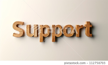 AI-generated content. The Word Support created in Sans Serif Typography. Decorative lettering of the word Support. Help and Assistance Concept. Creative postcard. Ai Generated Digital art poster. 112758703