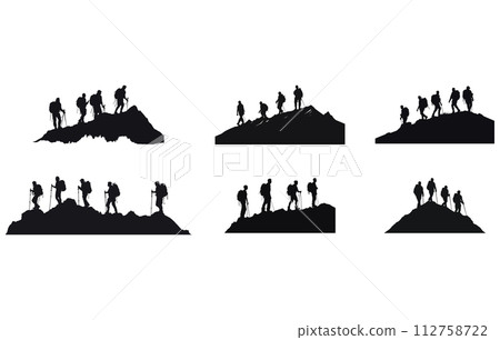 climber hiker people silhouette, Hiker Silhouettes, hiking man with rucksacks silhouette. People with backpack vector silhouettes. climber hiker people silhouette, Hiker Silhouettes, hiking man with rucksacks silhouette. People with backpack vector silhouettes. 112758722